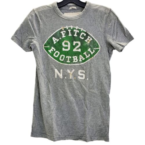 T-shirt ABERCROMBIE & FITCH adulte petit gris MUSCLE 92 football spell out preppy - Photo 1/6