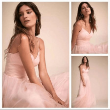 BHLDN NWOT Anthropologie Blush Camden Open Back Tulle Layered Maxi Dress Size 10