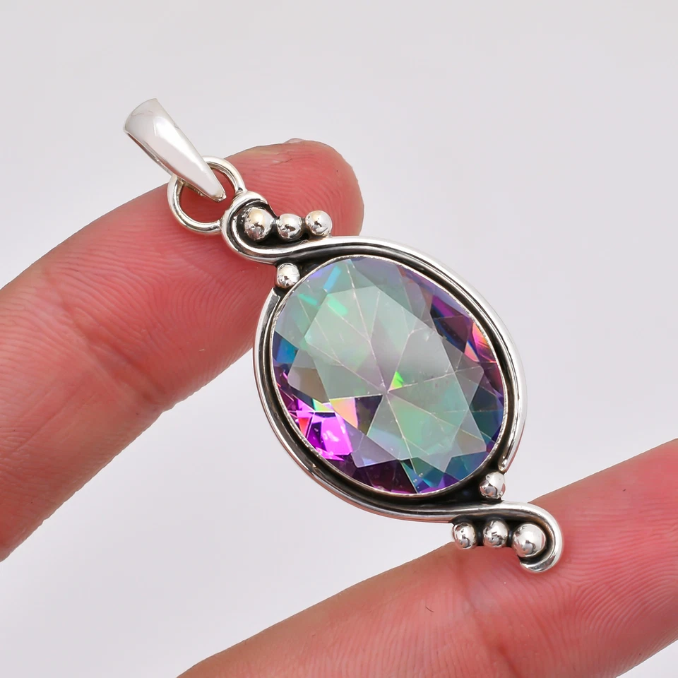 Colgante de joyería de plata de ley 925 con piedras preciosas de topacio místico, elegante colgante Foto 2 de 4