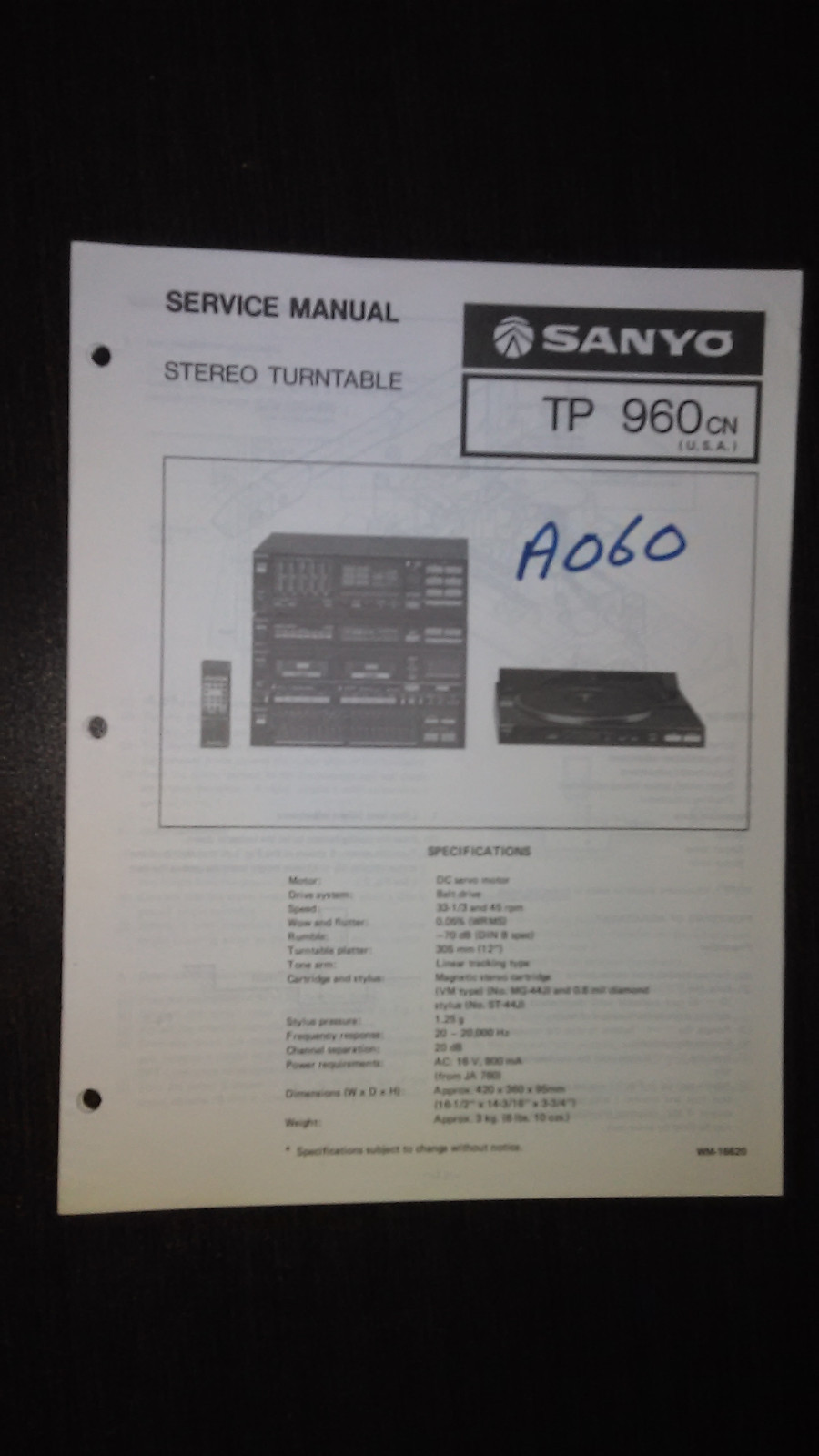 sanyo tp 960 Service Manual original repair book stereo turntable record player