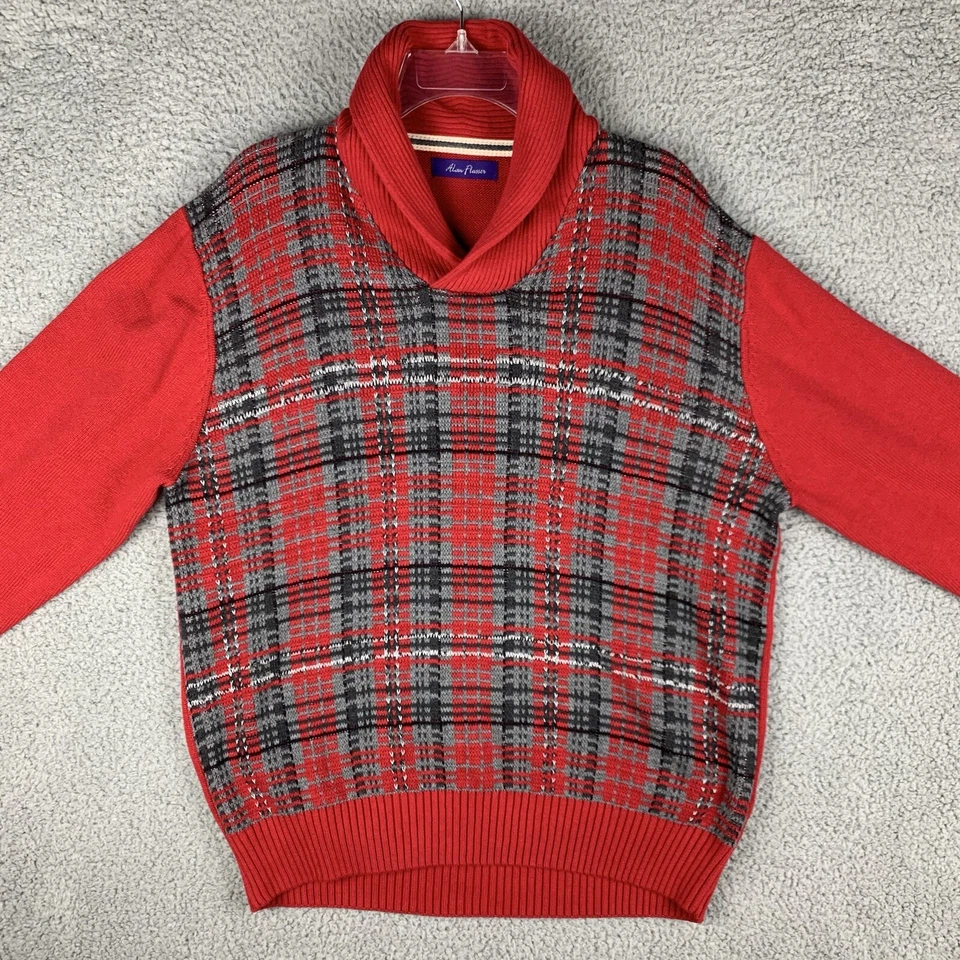 Suéter Clásico Alan River Para Hombres Grande Rojo Cuadros Chal Cuello NUEVO Foto 2 de 4