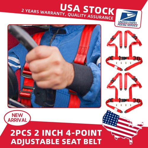 2PCS RED 2" 4Point Racing Harness Sport Quick Release Safety Universal Seat Belt