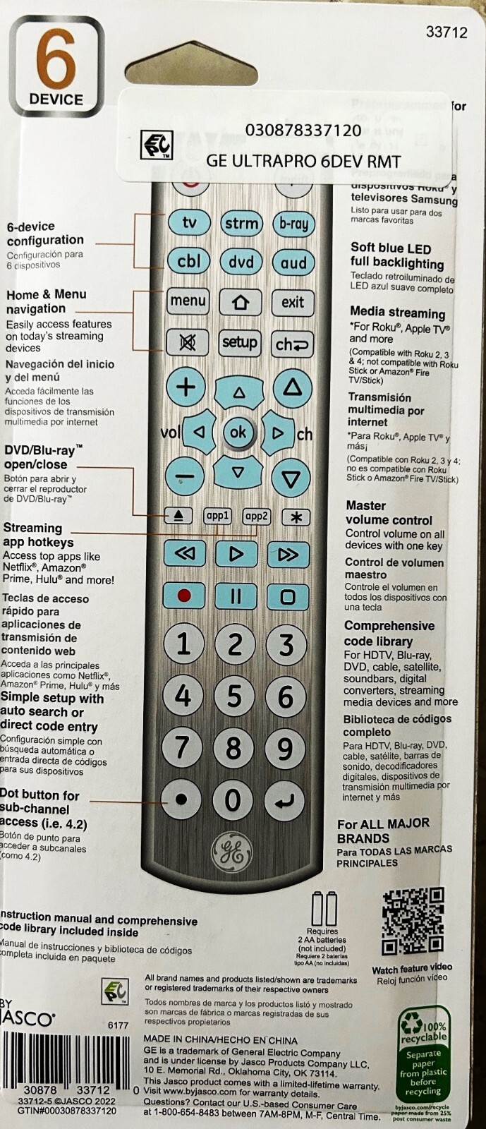 Universal Remote Control Genesis GE Ultrapro Universal Remote Control | 6 Device | Wireless | Silver ...