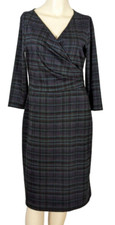 Ann Taylor factory 3/4" sleeve faux wrap around career plaid below knee dress 6