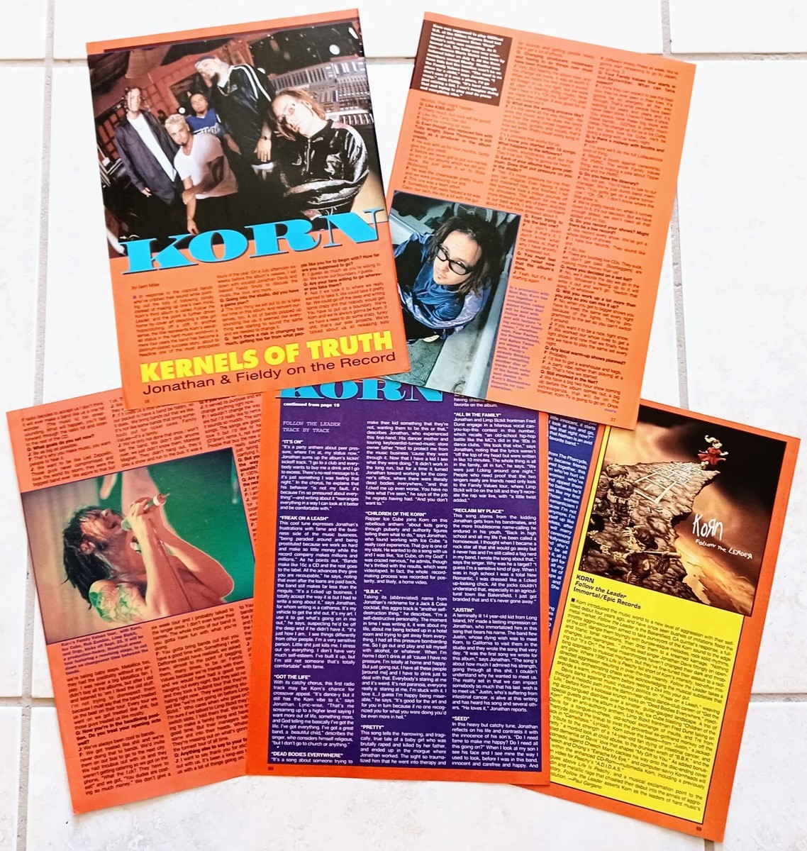KORN~ORIGINAL 1998 6-PAGE PRINT MAGAZINE ARTICLE PINUP CLIPPING