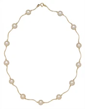 14K Real Solid Gold Natural Freshwater Pearl Station Beaded Necklace 16" 18" 20"