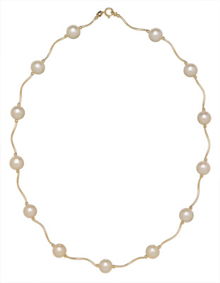 14K Real Solid Gold Natural Freshwater Pearl Station Beaded Necklace 16'' 18'' 20''