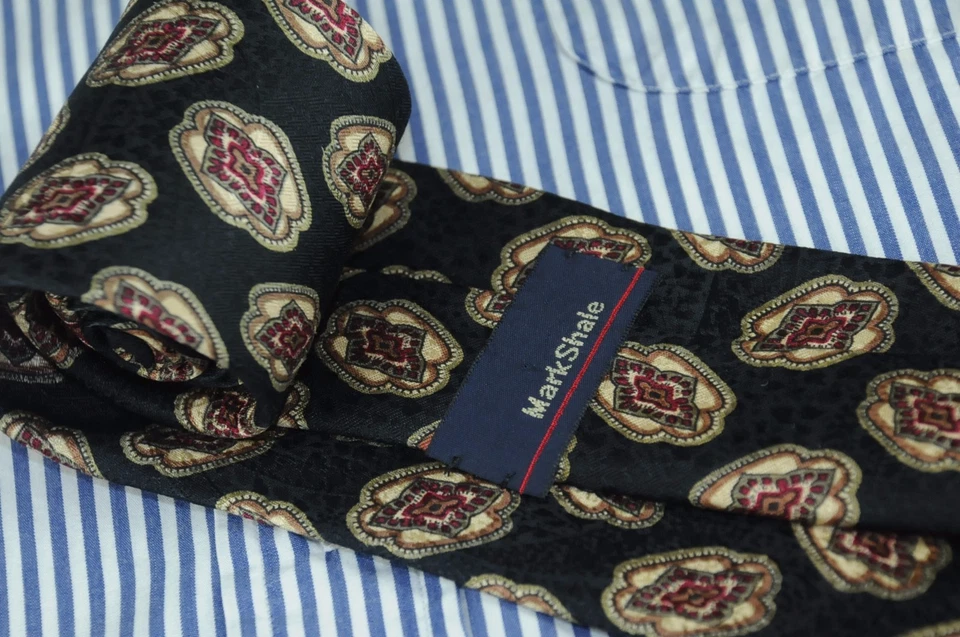 Corbata de seda medallón negra marrón y roja Mark Shale para hombre 60 x 3,5 pulgadas Foto 4 de 4