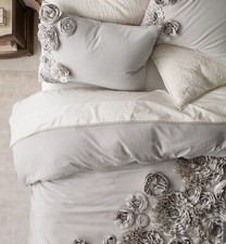Restoration Hardware Twin Duvet Cover Applique Fiore Vintage Crochet Sateen Gray