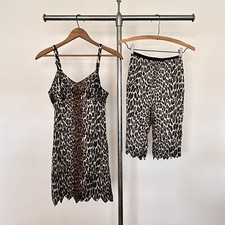 Vintage 60s Vanity Fair Leopard Slip Under Garment Lingerie Set Sheer Sz Small