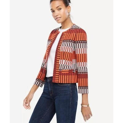 NEW Ann Taylor Mala Stripe Tapestry Jacket 14 Cotton Blend 3/4 Bracelet Sleeve 