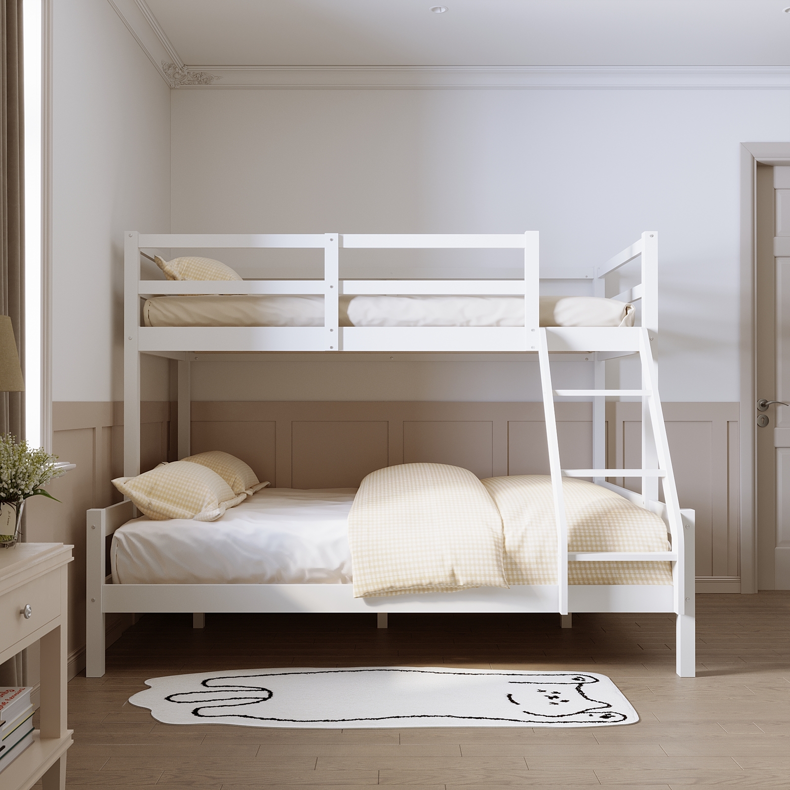 Solid Pine Wood Triple Bunk Bed 3ft Single 4ft6 Double Children White ...