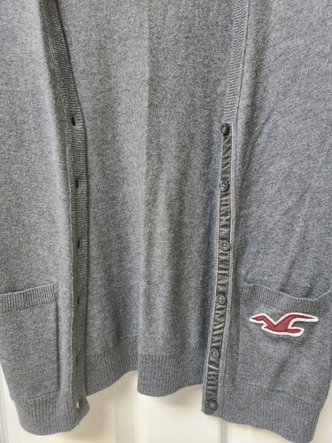 HOLLISTER Cardigan Gray Sweater Pockets Embroidered Logo Women's Juniors Size M - Picture 5 of 15