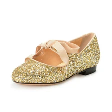 Charlotte Olympia Girls INCY OLIVIA Platinum Glitter Leather Ballet Flats Shoes