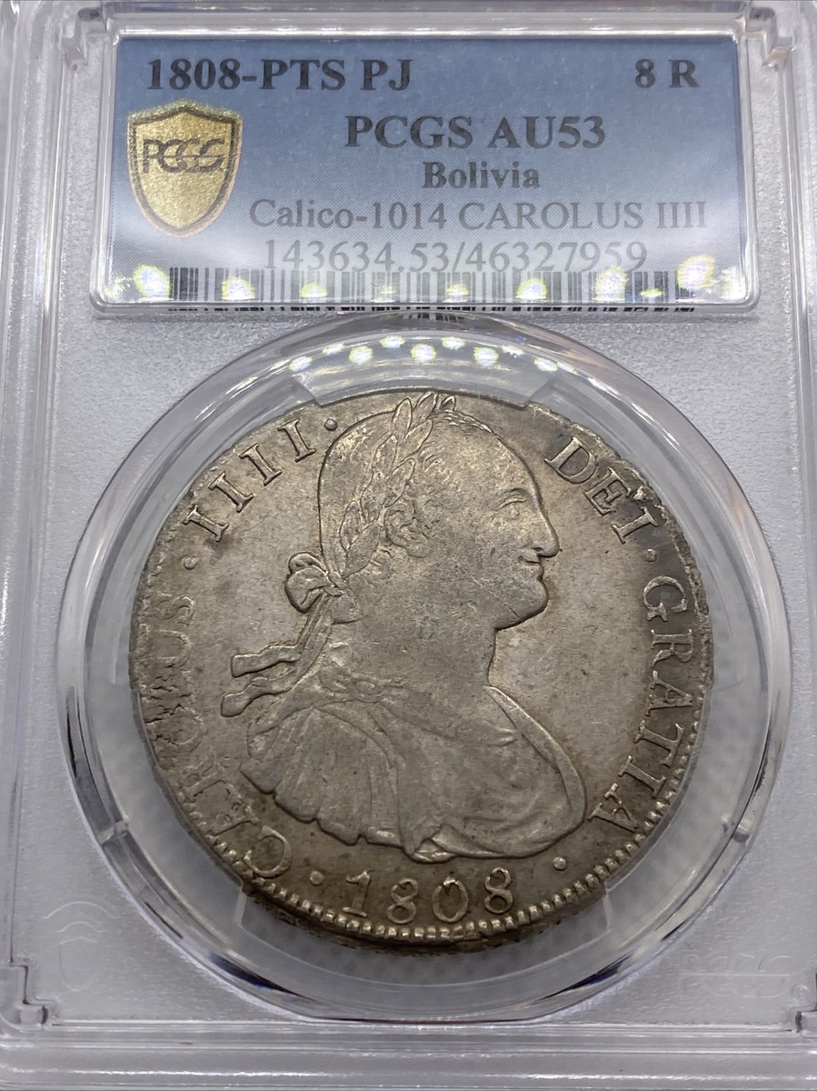 1808 PTS PJ 8 Reales Carlos III Bolivia PCGS AU53 Calico-1014