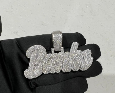 MEN'S 4.5ct D/VVS1 Round Moissanite Prong Set Custom Name Pendant 925 Silver