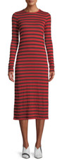Current/Elliott The Brenton Stripe Knit Midi Dress Red 0/XS NWT $178