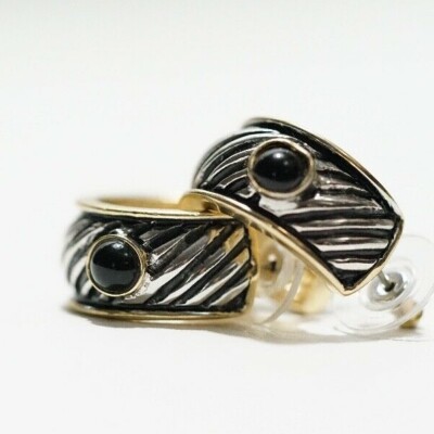 Joseph Esposito Ashley Classics - Two-Tone Round 14k Post Earrings w/ Onyx