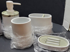 New 4 Pcs Resin Sand Matte White Beige Bathroom Accessories Set