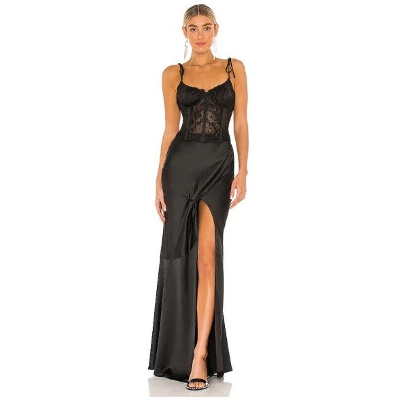 V. Chapman Calla Lily Gown in Black High Slit Wrap Skirt Set Black Size 2  NWT | eBay