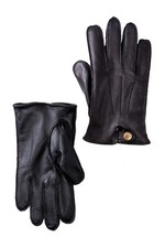 NWT Men's UGG Touch Screen Smart Snap Leather Gloves XL BLACK
