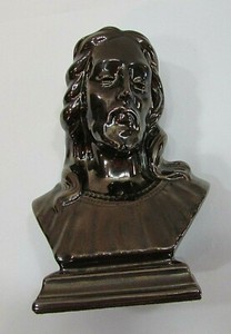 Jesus Vintage 1970's 8" Statue Bust Dark Brass Color Ceramic Porcelain FREE S/H