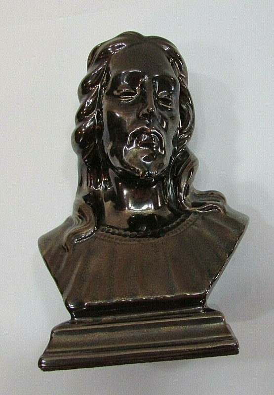 Jesus Vintage 1970's 8" Statue Bust Dark Brass Color Ceramic Porcelain FREE S/H