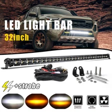For Toyota Tacoma Grille Bumper Slim 32" LED Light Bar Spot White Yellow Strobe