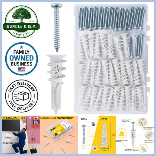 60PCS Drywall Anchors Screws Heavy Duty Wall Mount Kit No Pre Drill