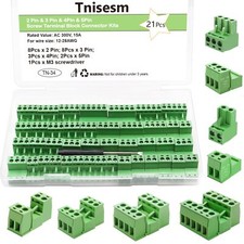 21PCS Screw Terminal Block Kit 5.08mm 2-5 Pin Connectors for 300V 15A Cables