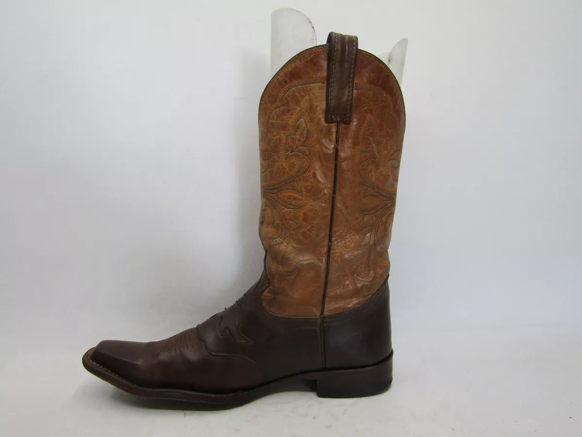 Reyme Mens Size 9 D Two Tone Brown Leather Cowboy Inlay Stockman Snip Toe Boots