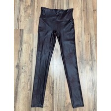 Spanx Faux Leather Leggings M Black High Rise Coated Stretch Slimming Fit