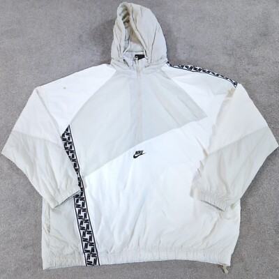 Nike Anorak Mens Large White Packable Bag Jacket Taped Woven