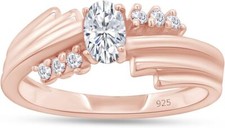 Solitaire Engagement Ring Oval cut Simulated Birthstone 14K Rose Gold Plated