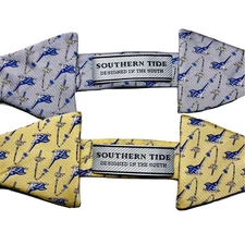 Southern Tide Bow Tie Lot Swordfish Fish Fishing Rod Reel Blue Yellow Silk