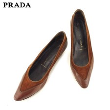 Prada Pumps Women's Brown Suede Leather Pointed Toe Elegant Size EU37/US7