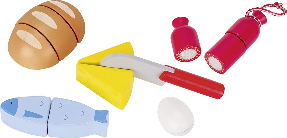Aliments avec scratch et couteau accessoires cuisine jouet d'éveil en bois