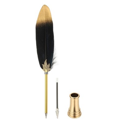 Feather Pen Quill, Feather Kugelschreiber mit goldenem Stifthalter, Schwarz