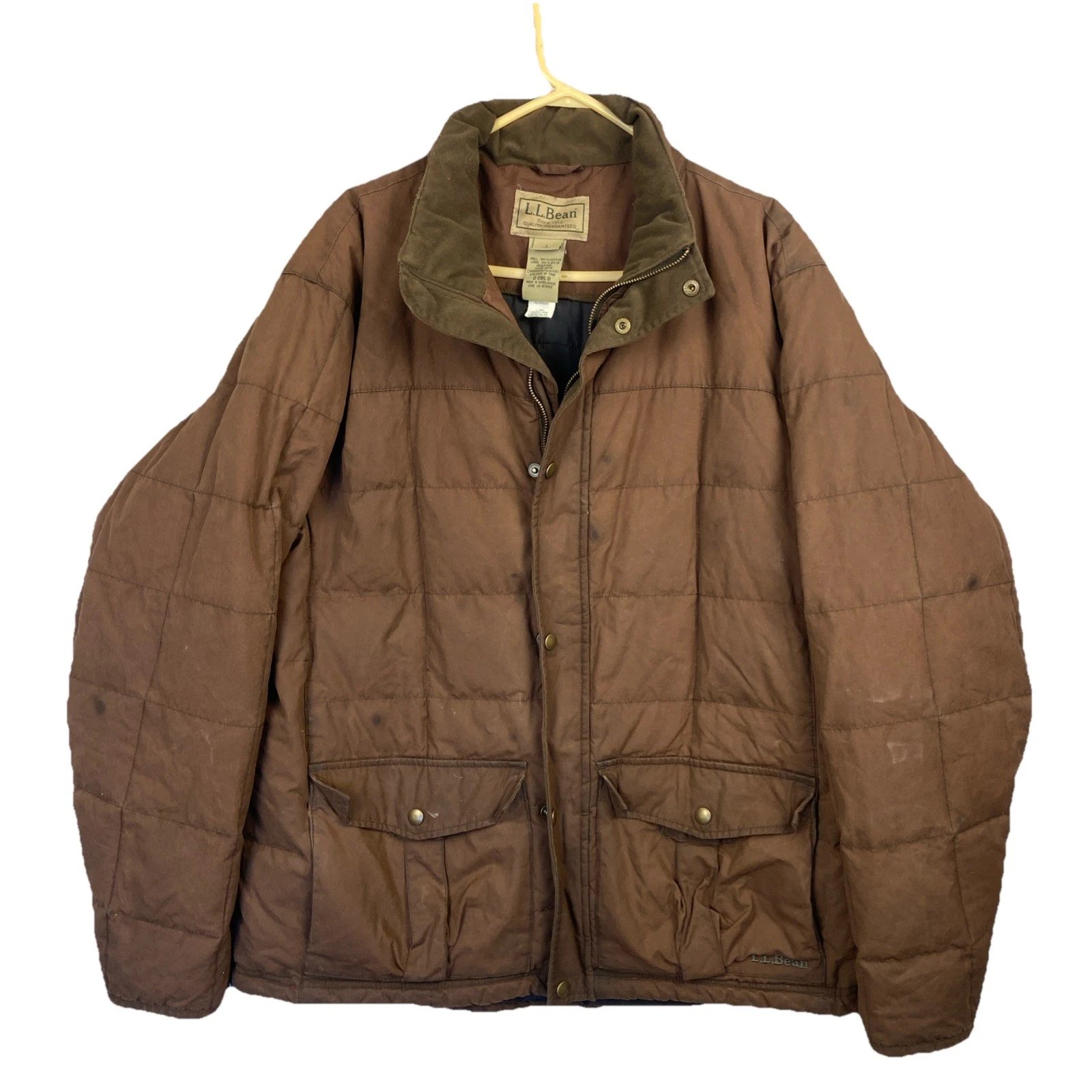 Vintage LL Bean Down Puffer Waxed Cotton Men’s Large Tall Chore 0 DBL8 Quilted