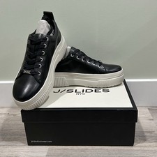 NIB J/SLIDES NYC West Black Leather Sneaker Shoes White Platform Soles Size 9M