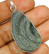 Natural Silver Rosette Aura Druzy 925 Sterling Silver Pendant Jewelry