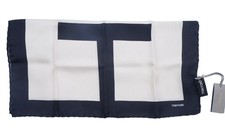 NWT TOM FORD White w Black Logo T Silk Pocket Square Italy 16"