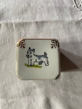 Ancien Coquetier Décor Chiens forme carré Porcelaine de Limoges ULIM France