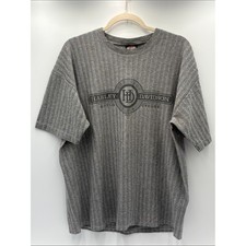 Vintage Harley Davidson Gray Herringbone T Shirt USA Made XL Biker Tee