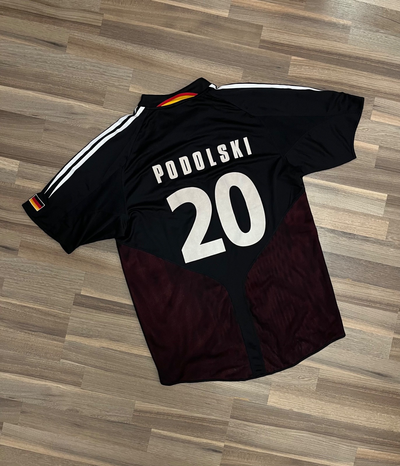 Vintage 2004 Germany Away Jersey Podolski 20 Adidas Black DFB Soccer Shirt