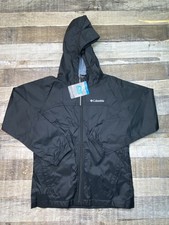Columbia Boys Size M 10/12 Glennaker Rain Jacket Black Hooded Full Zip 1574731
