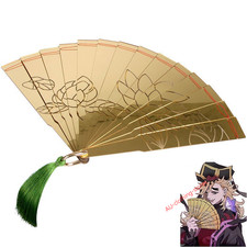 Anime Demon Slayer Douma Golden Lotus Folding Fan With Tassel Cosplay Props Gift