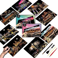 Asian Series Scratch Art Painting Kit Adults A4 Rainbow Paper City 8 Sheets