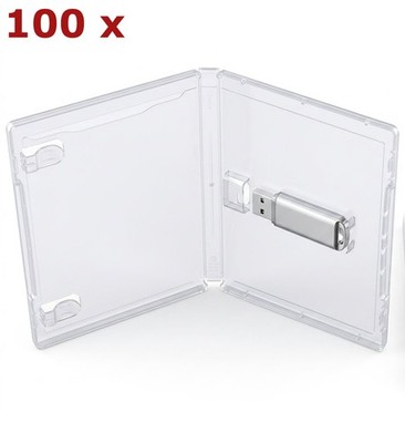 100 x PREMIUM USB CLEAR CASE MIT EINEM USB SLOT TRANSPARENT 14MM DVD STYLE CASE