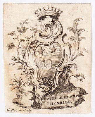 Ex-libris Gravé Ancien - Blason Ile De France & Bourgogne - Gravure Sur Cuivre 18e Siècle - Collection